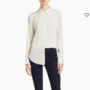 Theory Cream 100% Silk Button Down Blouse Classic Quiet Luxury Workwear Size 2